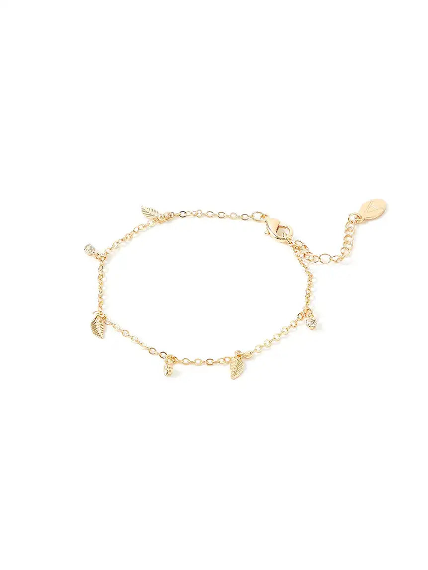 Women Gold Feather Charms Bracelet