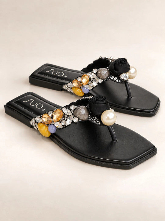 Women Embellished Party Open Toe Flats