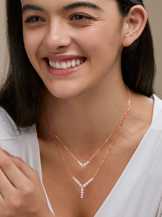 Rose Gold-Plated Stone Studded Layered Necklace