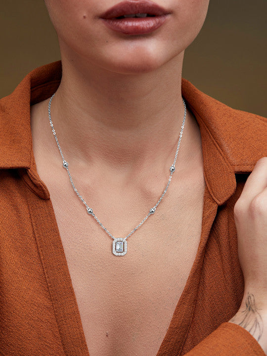 Brass Silver-Plated Stones Studded Necklace