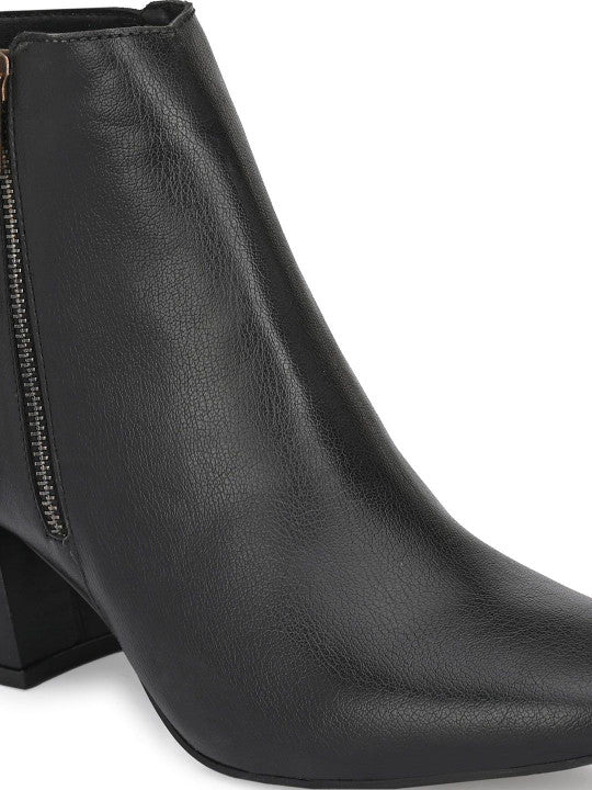 Black High-Top Block Heeled Boots