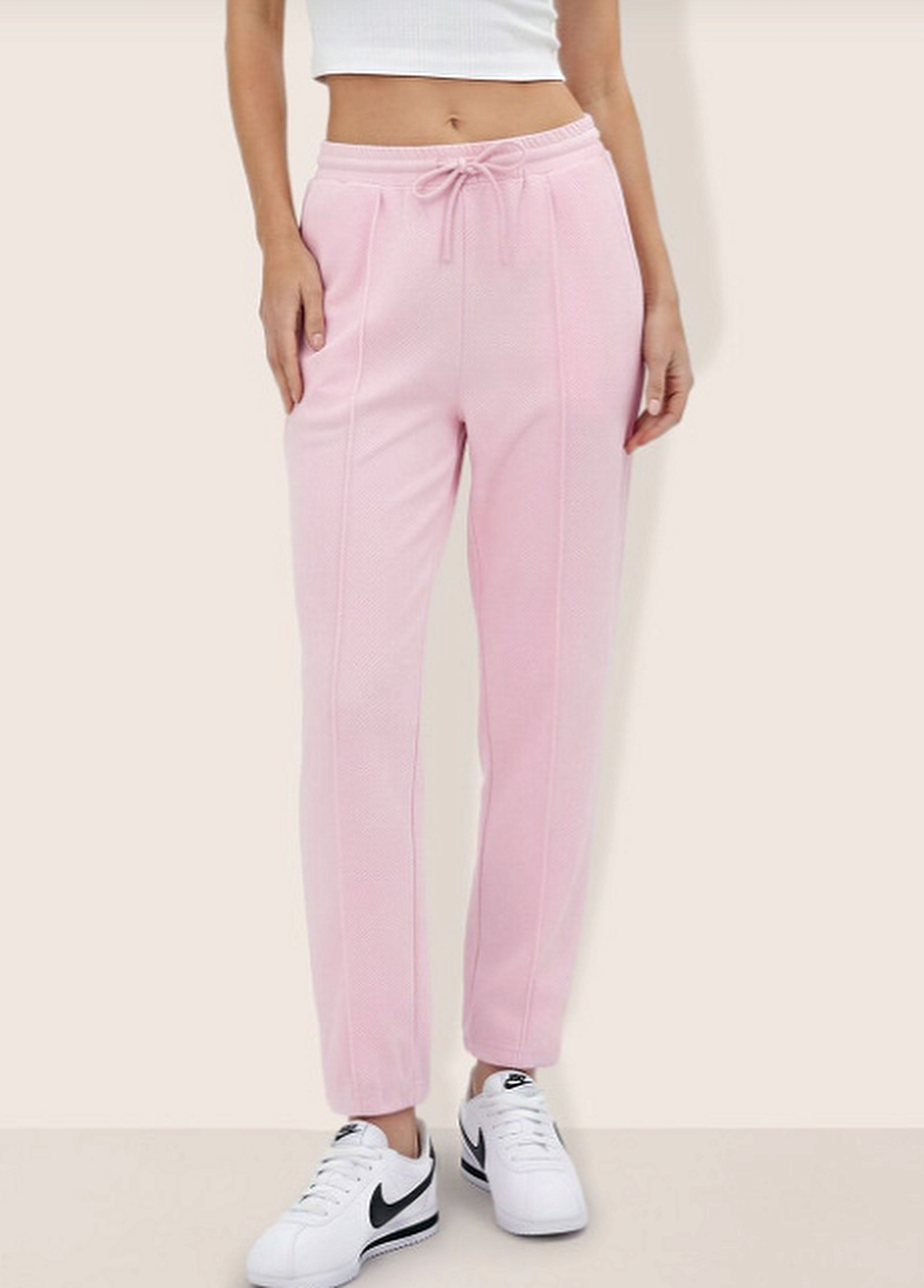 Women Flared Jogger Pintuck Detail Trousers
