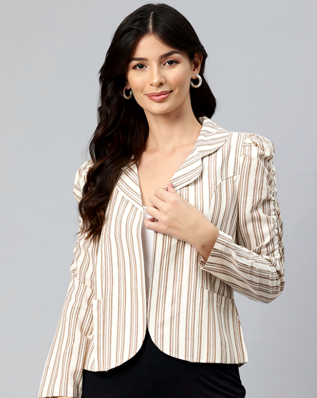 Striped Lightweight Open Front Jacket