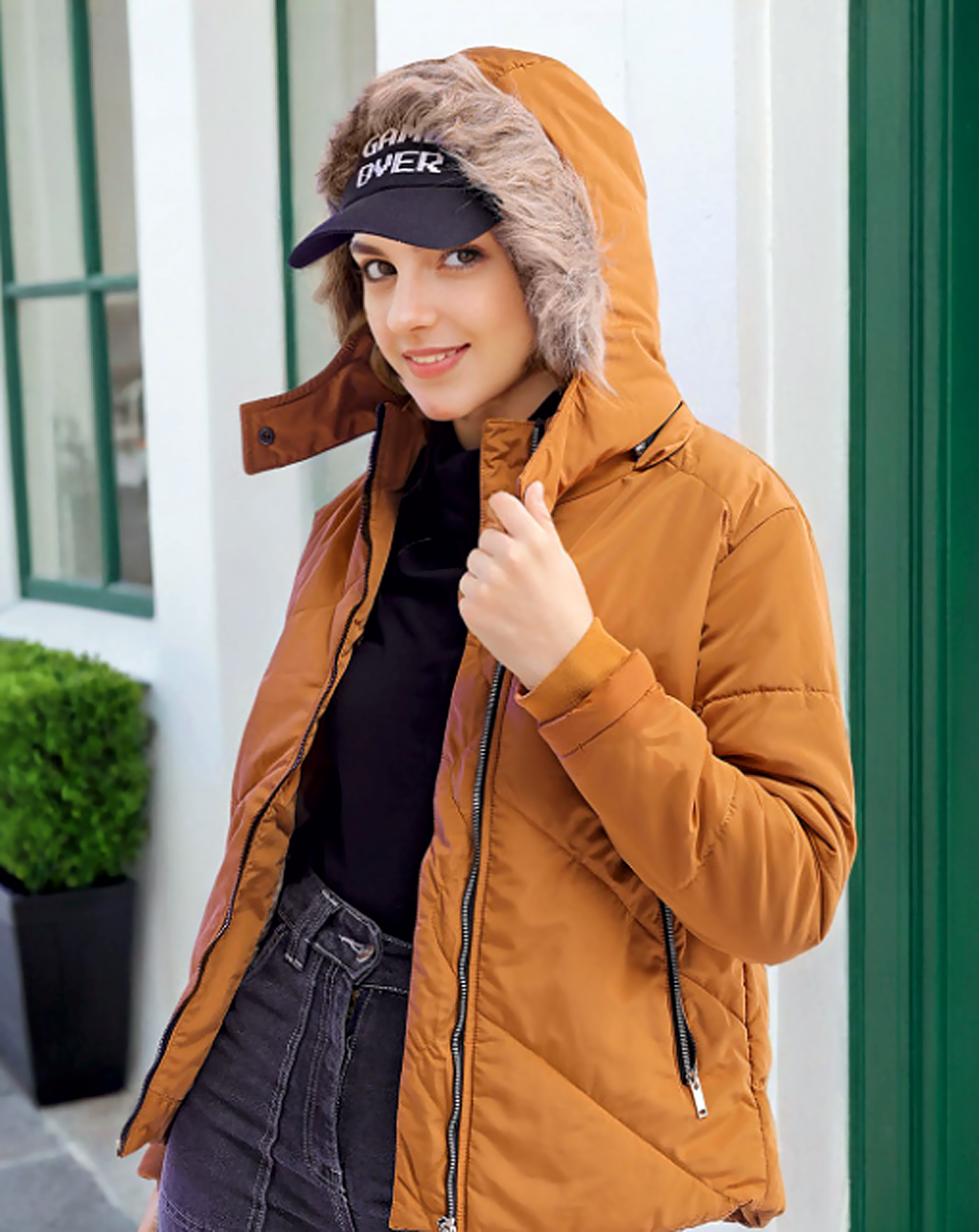 Camel Brown Lightweight Hooded Longline Puffer Jacket