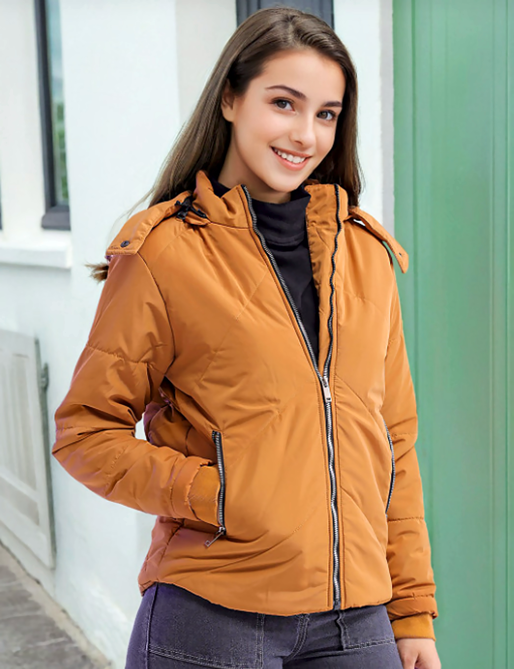 Camel Brown Lightweight Hooded Longline Puffer Jacket