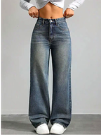 Women Jean Wide Leg High-Rise Heavy Fade Stretchable Jeans
