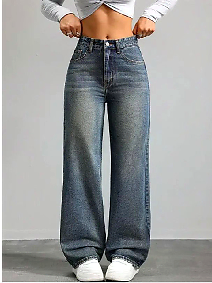 Women Jean Wide Leg High-Rise Heavy Fade Stretchable Jeans