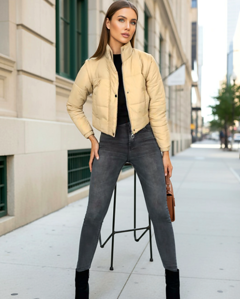 Two-in-One Cropped Detachable Sleeves Puffer Jacket