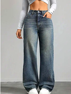 Women Jean Wide Leg High-Rise Heavy Fade Stretchable Jeans