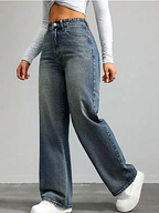 Women Jean Wide Leg High-Rise Heavy Fade Stretchable Jeans