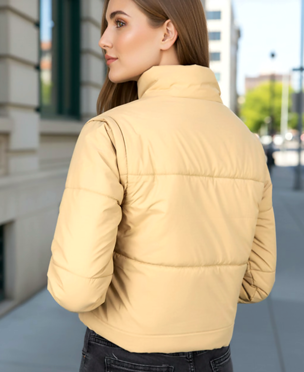 Two-in-One Cropped Detachable Sleeves Puffer Jacket