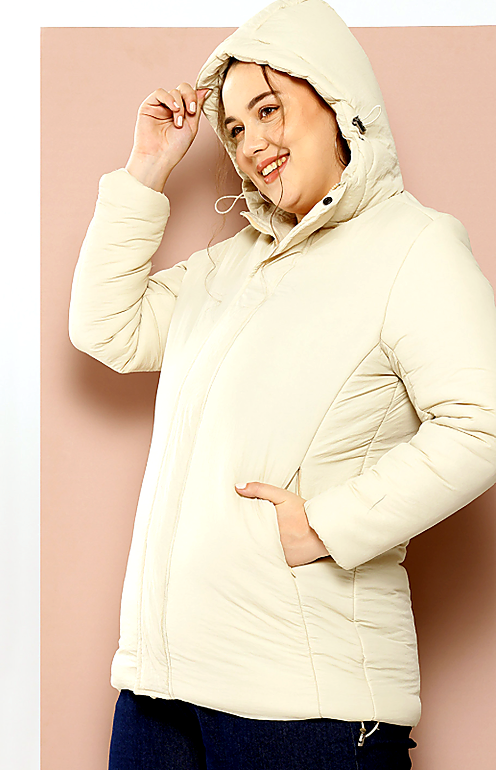Plus Size Longline Hooded Padded Jacket