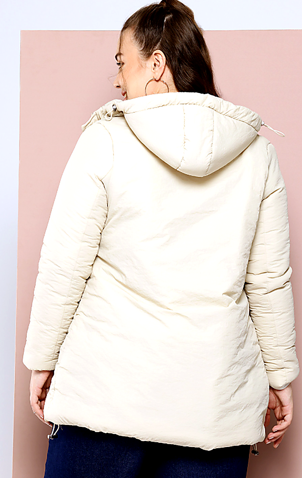 Plus Size Longline Hooded Padded Jacket