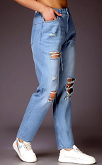 Women Straight Fit Mildly Distressed Cotton Jeans