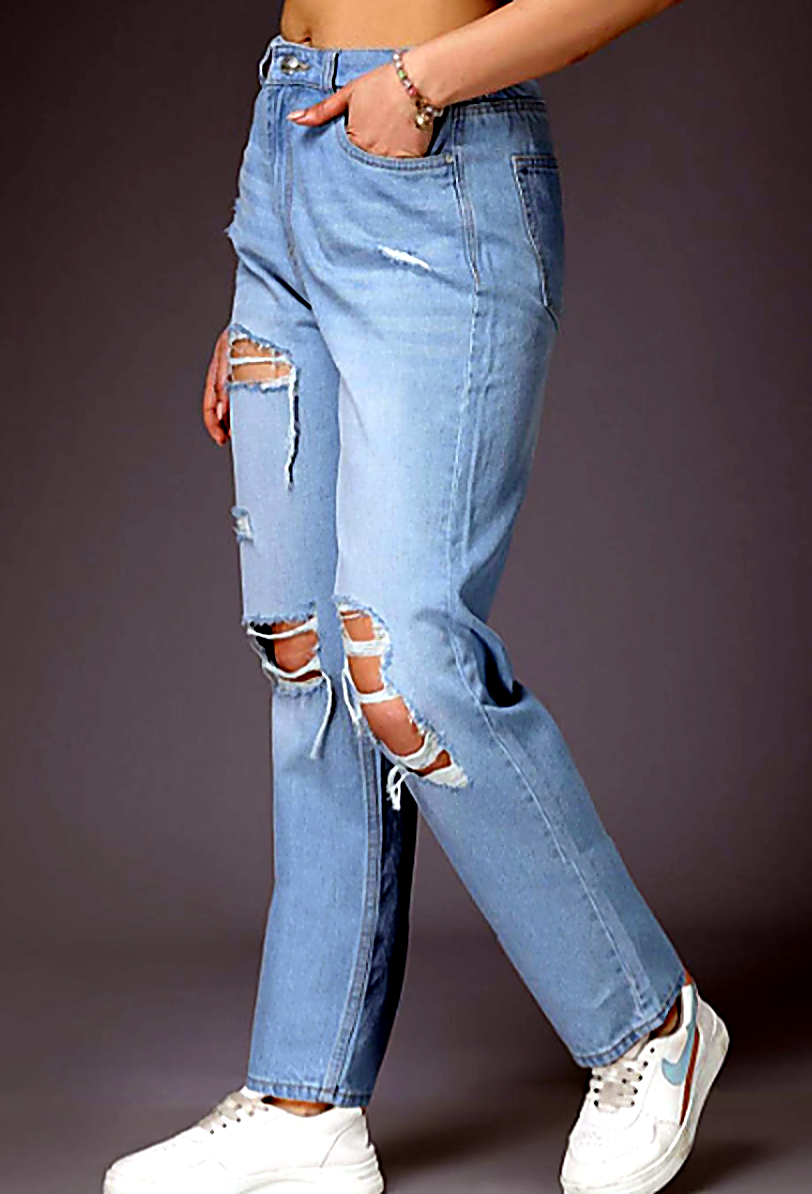 Women Straight Fit Mildly Distressed Cotton Jeans