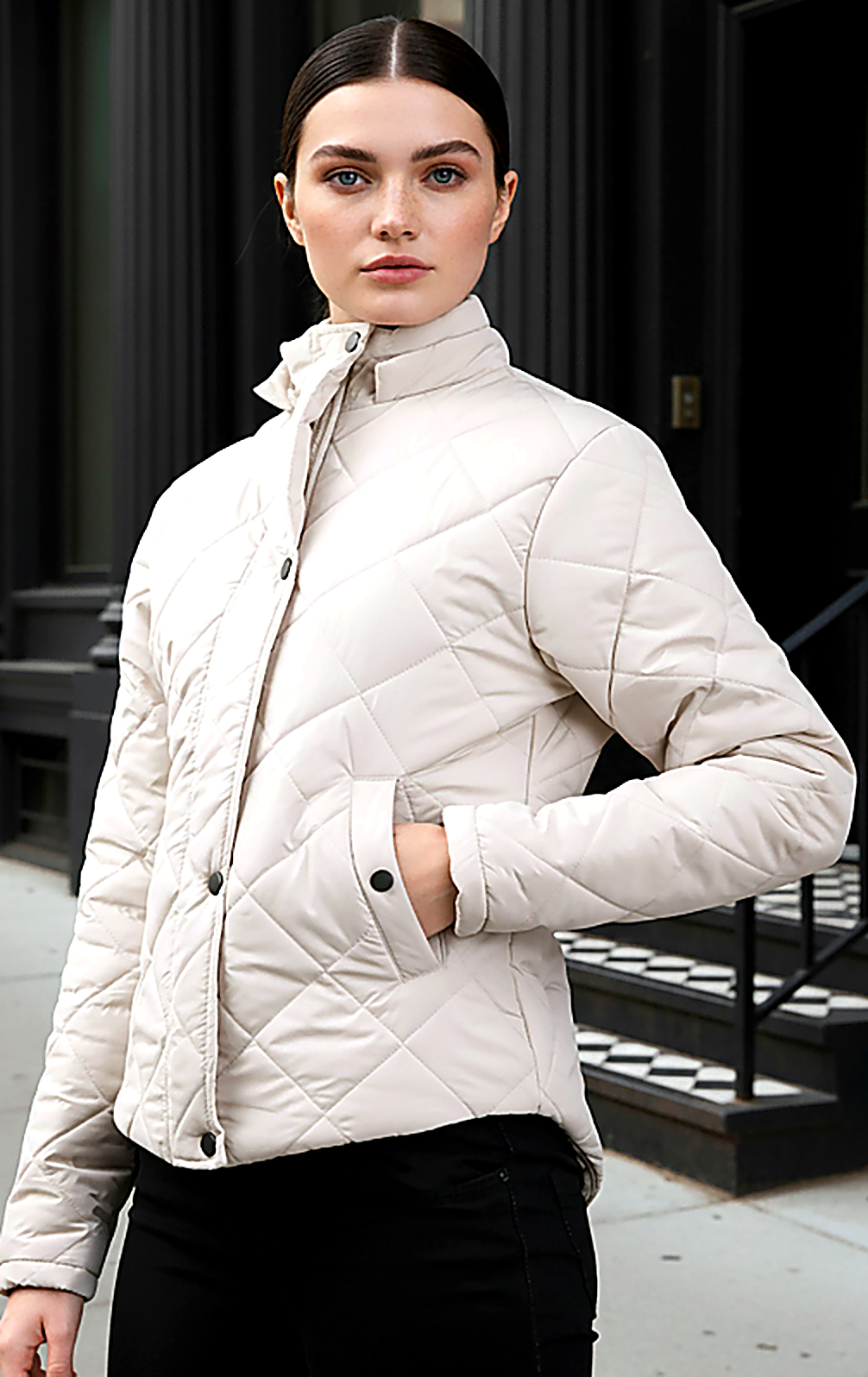 Women Solid Quilted Jacket