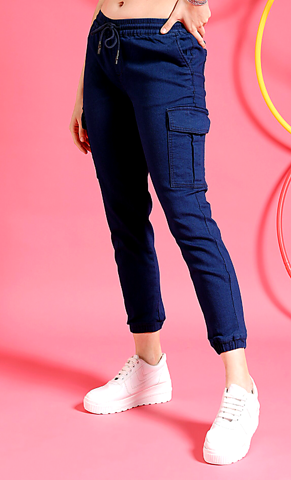 Women Clean Look Stretchable Cargo Jogger Jeans