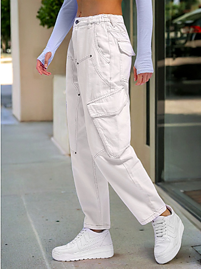 Women Boyfriend Fit Contrast Stitch Cargo Jeans