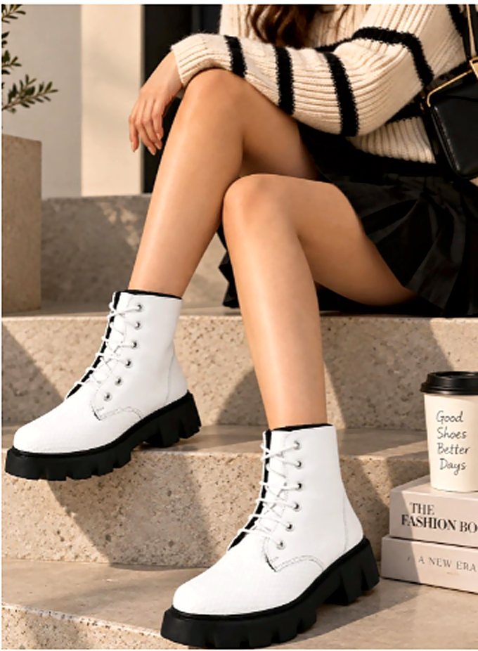 Women Textured Round Toe Lace-Ups Chunky Boots