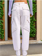 Women Boyfriend Fit Contrast Stitch Cargo Jeans