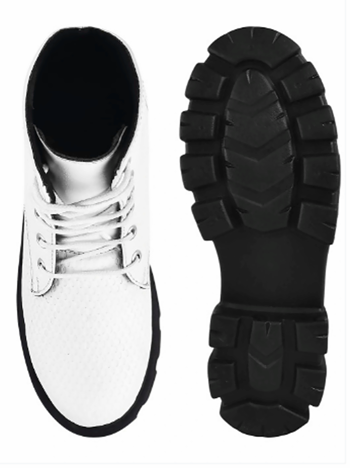 Women Textured Round Toe Lace-Ups Chunky Boots