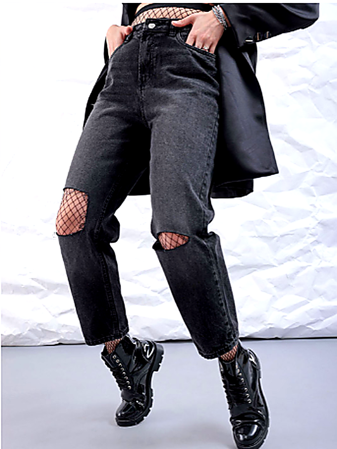 Women Straight Fit Slash Knee Pure Cotton Cropped Jeans