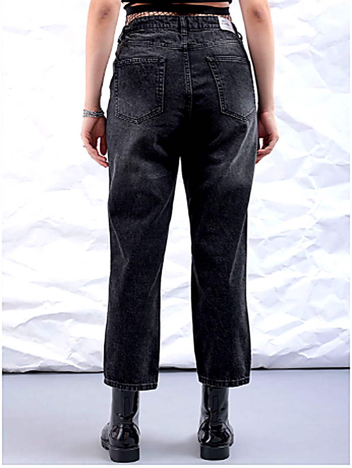 Women Straight Fit Slash Knee Pure Cotton Cropped Jeans
