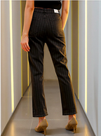Women Black Striped Clean Look Straight Fit High-Rise Stretchable Jeans