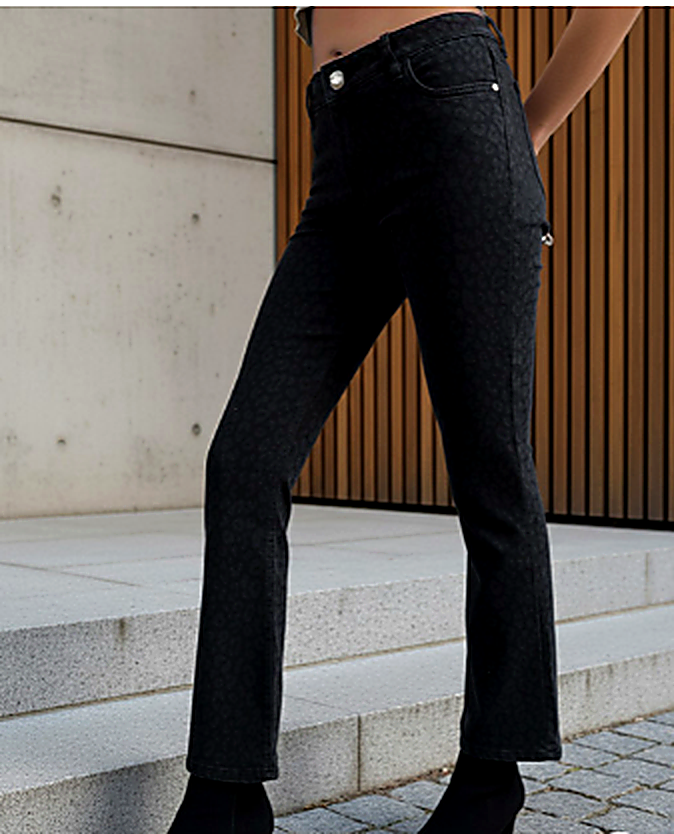 Women Black Bootcut High-Rise Animal Printed Stretchable Jeans