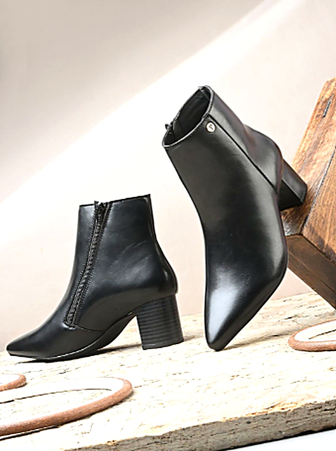 Women Black Solid Synthetic Trendy Ankle Pointed Shape Boots