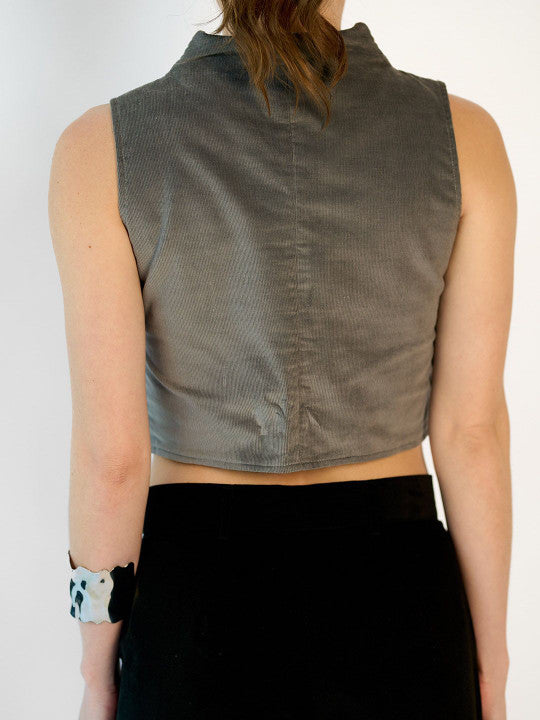 Solid Cotton V-Neck Buttoned Fitted Style Waistcoat for Women