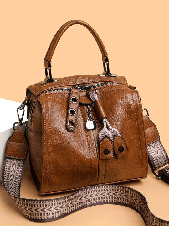 Solid Detachable Strap Zip Detail Structured Handheld Bag