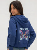 Women Navy Blue Printed Hooded Sweatshirt
