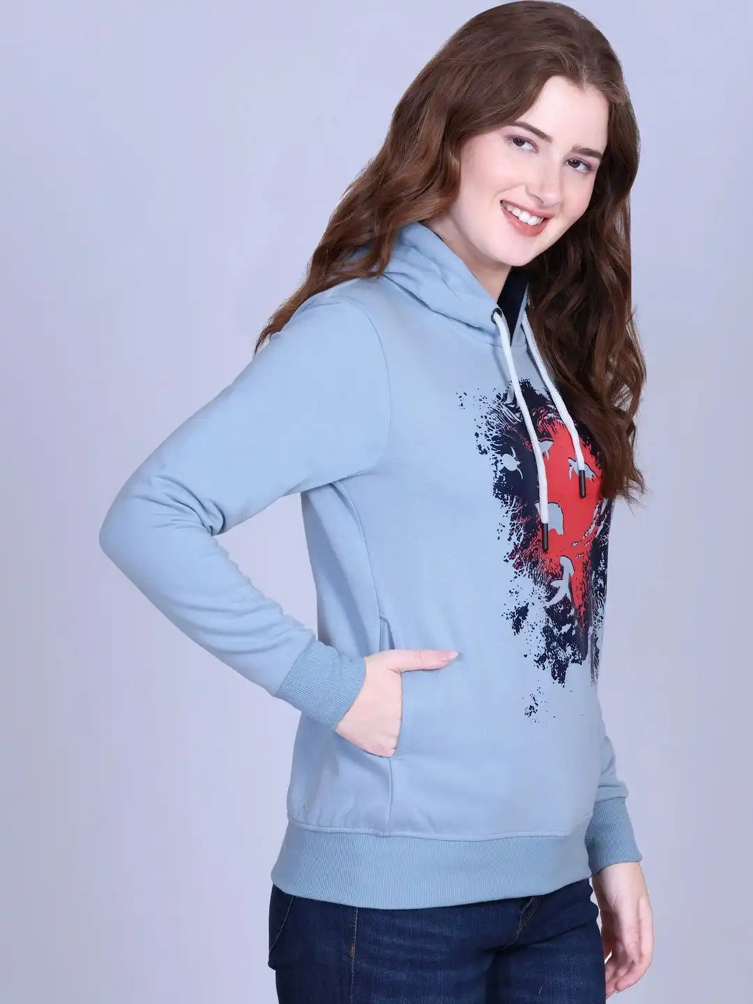 Women Printed Hooded Sweatshirt