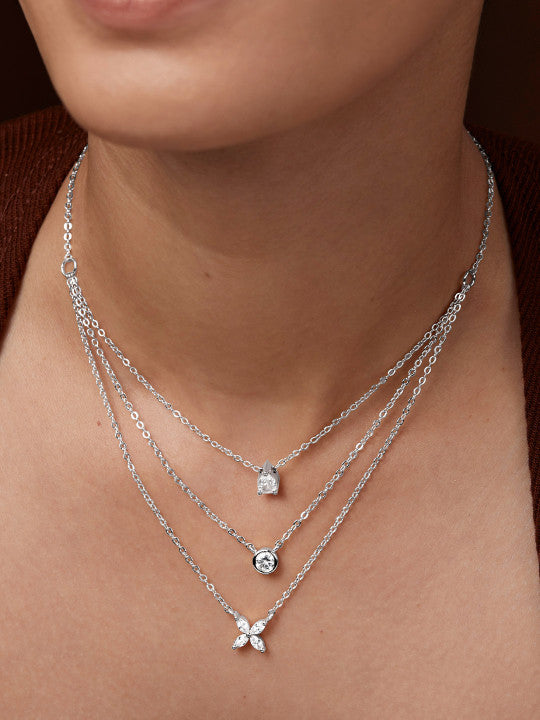 Silver-Plated Crystals Studded Layered Chain