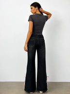 Una Bow Slit High Rise Bootcut Jeans