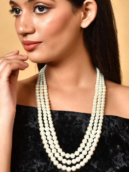 Gold-Plated Pearl Beaded Layered Layered Statement Necklace