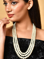Gold-Plated Pearl Beaded Layered Layered Statement Necklace