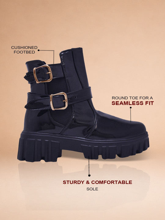 Women Round Toe Slip-On Slouchy Boots