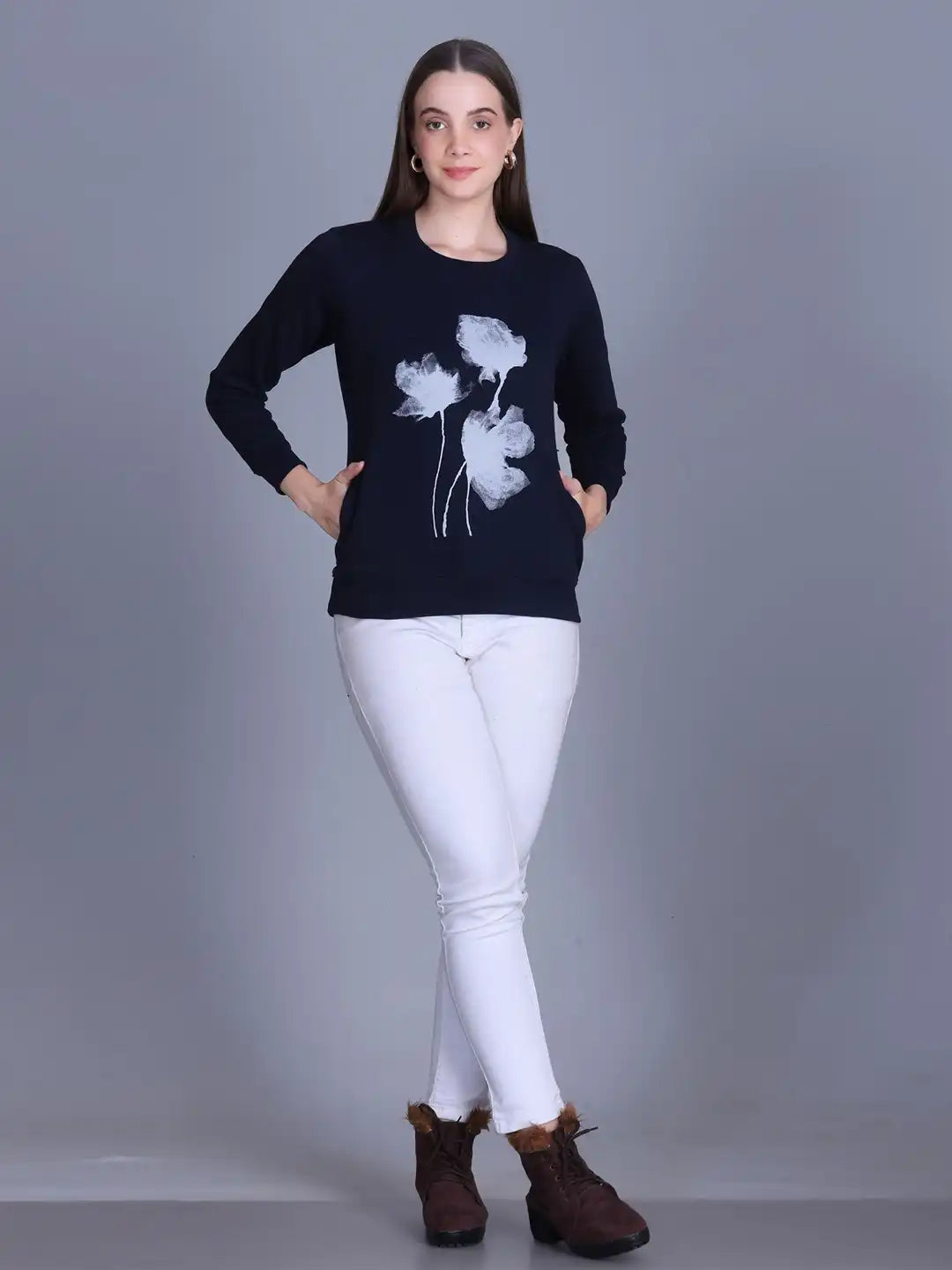 Women Round Neck Printed Sweatshirt
