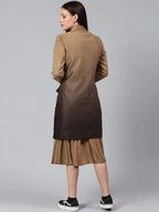 Women Tan Brown Solid Suede Longline Overcoat