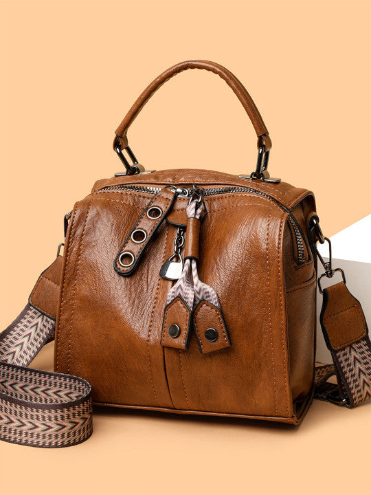 Solid Detachable Strap Zip Detail Structured Handheld Bag