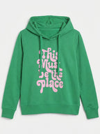 Women Green Printed Hooded Sweatshirt