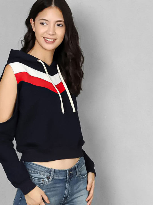 Women Colourblocked Hooded Sweatshirt
