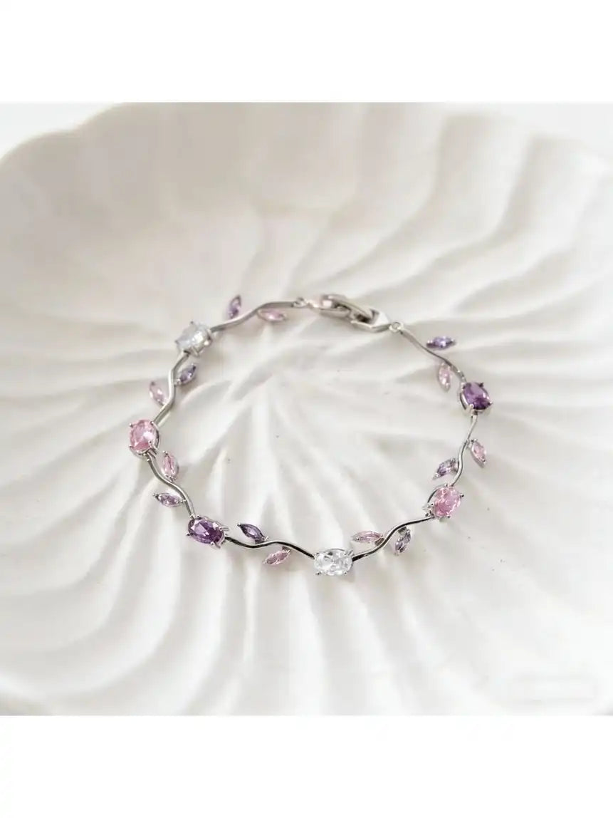 Women Silver-Plated Link Crystal Bracelet