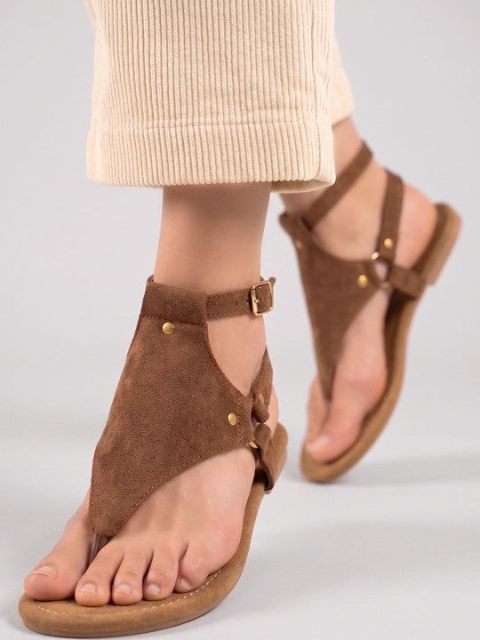 Women Woven Design Leather Casual Gladiators with Buckles Flats