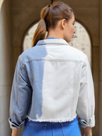 Colourblocked Cotton Crop Denim Jacket