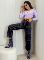 Women Carpenter Fit High-Rise Cargo Clean Look Jeans