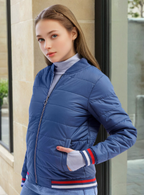 Blue Stand Collar Long Sleeve Zip Detail Padded Jacket