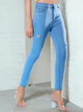 Women Blue Super Skinny Fit High-Rise Mildly Distressed Stretchable Jeans